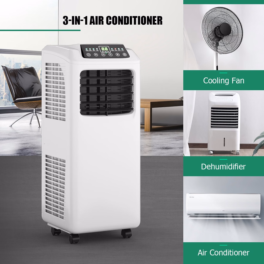 Condizionatore d'aria portatile Costway 3 in 1 da 5500 BTU (9000 BTU ASHRAE) con deumidificatore integrato e kit per finestre.