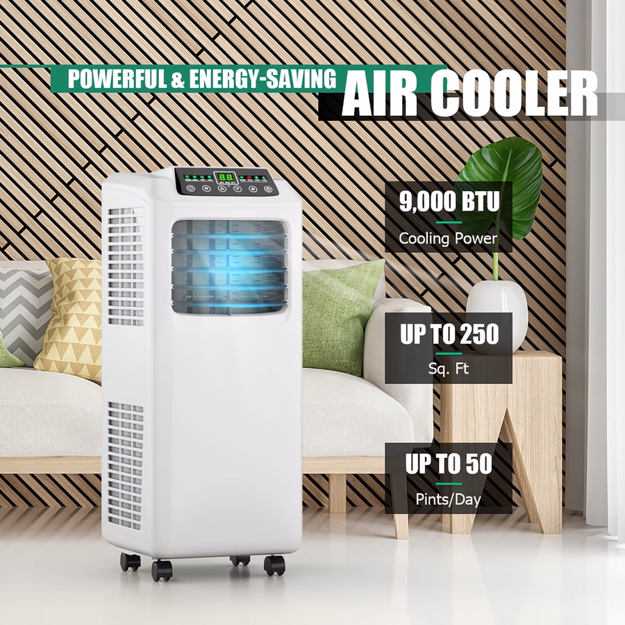 Condizionatore d'aria portatile Costway 3 in 1 da 5500 BTU (9000 BTU ASHRAE) con deumidificatore integrato e kit per finestre.