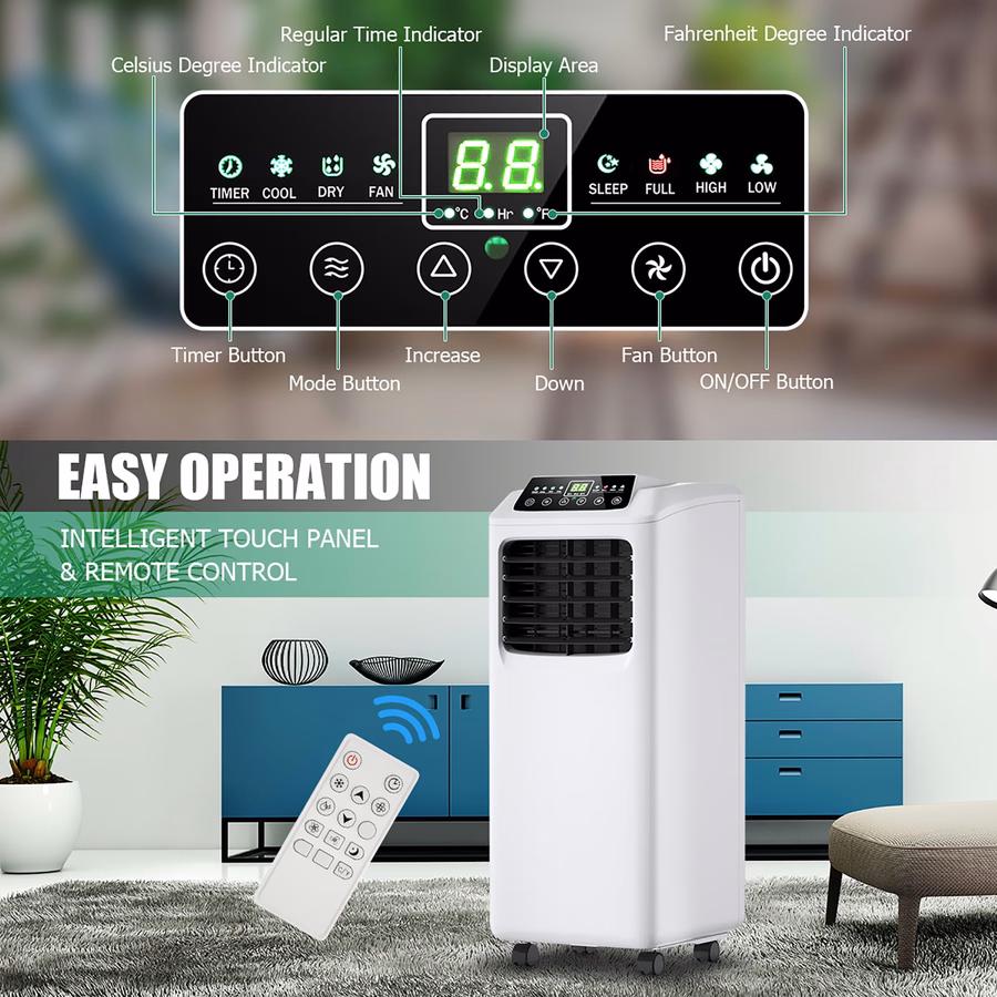 Condizionatore d'aria portatile Costway 3 in 1 da 5500 BTU (9000 BTU ASHRAE) con deumidificatore integrato e kit per finestre.