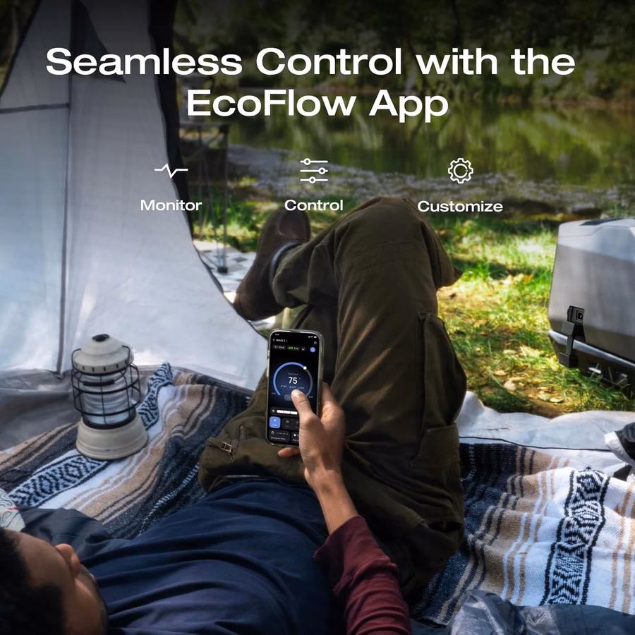 Condizionatore d'aria portatile EF EcoFlow WAVE 3, raffreddamento 1800W/6100 BTU e riscaldamento 2000W/6800 BTU, ricarica rapida a 1000W in 75 minuti, 8 ore di funzionamento wireless, controllo tramite app, ideale per campeggio, vanlife e camper.