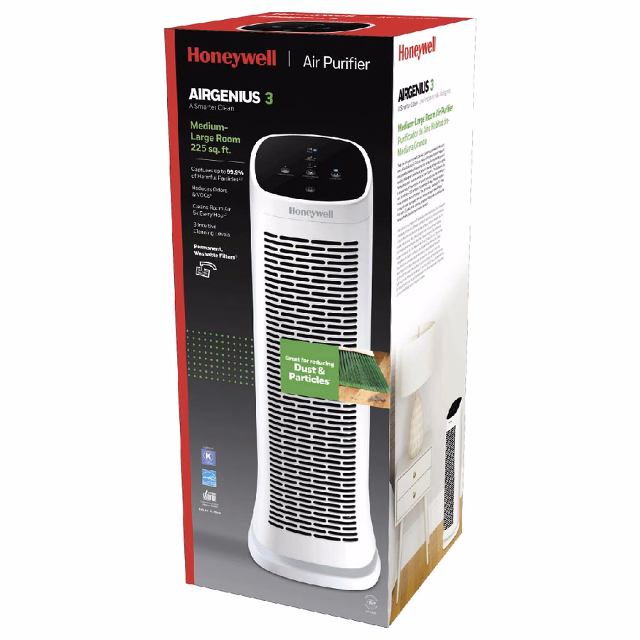 Purificatore d'aria a torre oscillante Honeywell Air Genius 3 con filtro permanente lavabile - Bianco, HFD300