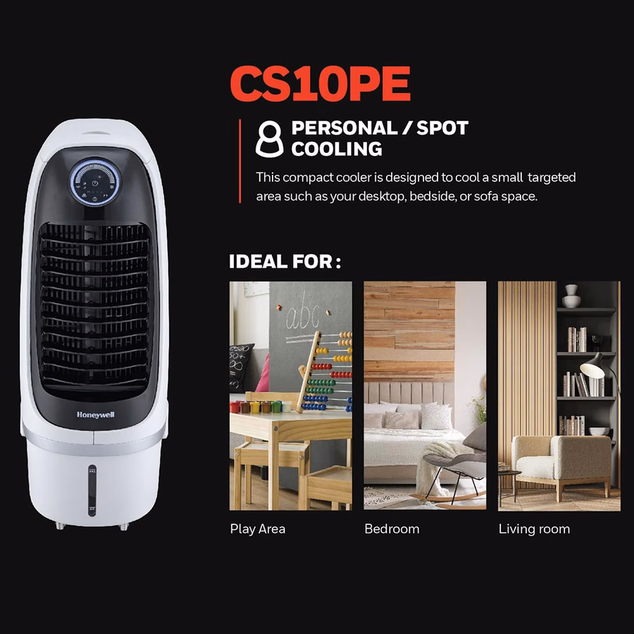 Raffrescatore evaporativo localizzato Honeywell CS10PE con serbatoio rimovibile, 459 CFM per piccoli spazi - Bianco