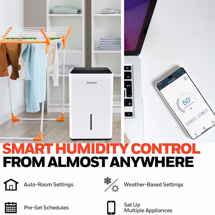 Deumidificatore portatile intelligente Honeywell TPFIT50AWK da 50 pinte con controllo vocale Alexa.