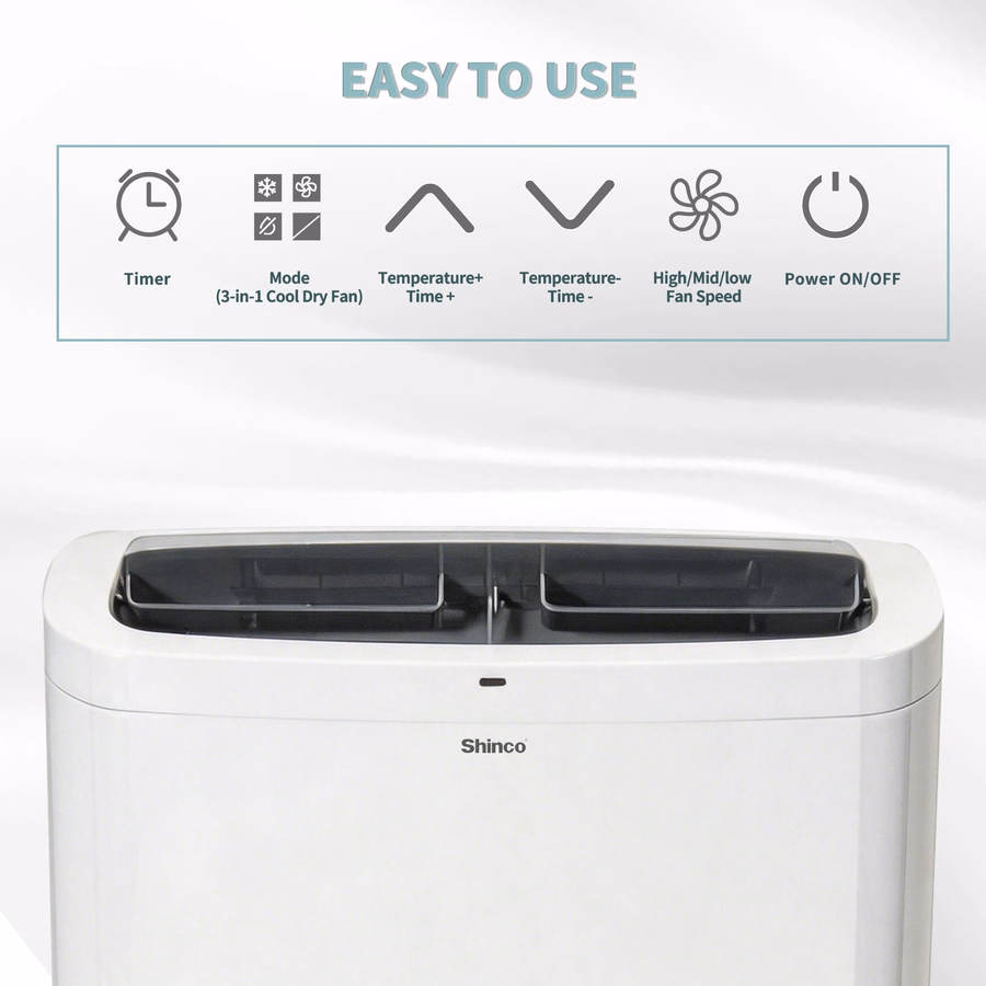 Condizionatore d'aria portatile Shinco da 14.000 BTU, bianco, con funzione riscaldante, adatto fino a 700 piedi quadrati, unità combinata aria condizionata/riscaldamento per finestre, unità di climatizzazione portatile con deumidificatore e ventilatore, raffredda e riscalda, telecomando e kit per finestre.
