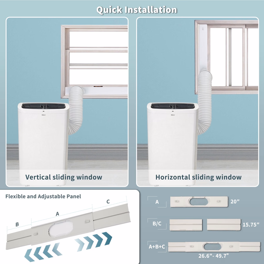 Condizionatore d'aria portatile Shinco da 14.000 BTU, bianco, con funzione riscaldante, adatto fino a 700 piedi quadrati, unità combinata aria condizionata/riscaldamento per finestre, unità di climatizzazione portatile con deumidificatore e ventilatore, raffredda e riscalda, telecomando e kit per finestre.